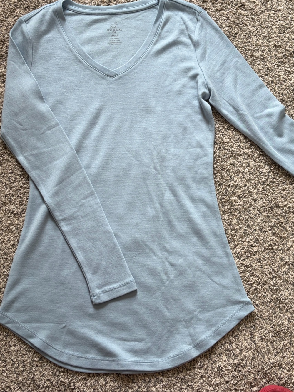 Light Blue V-Neck Long Sleeve Women's Top - Woolx Eva tunic small brand New new